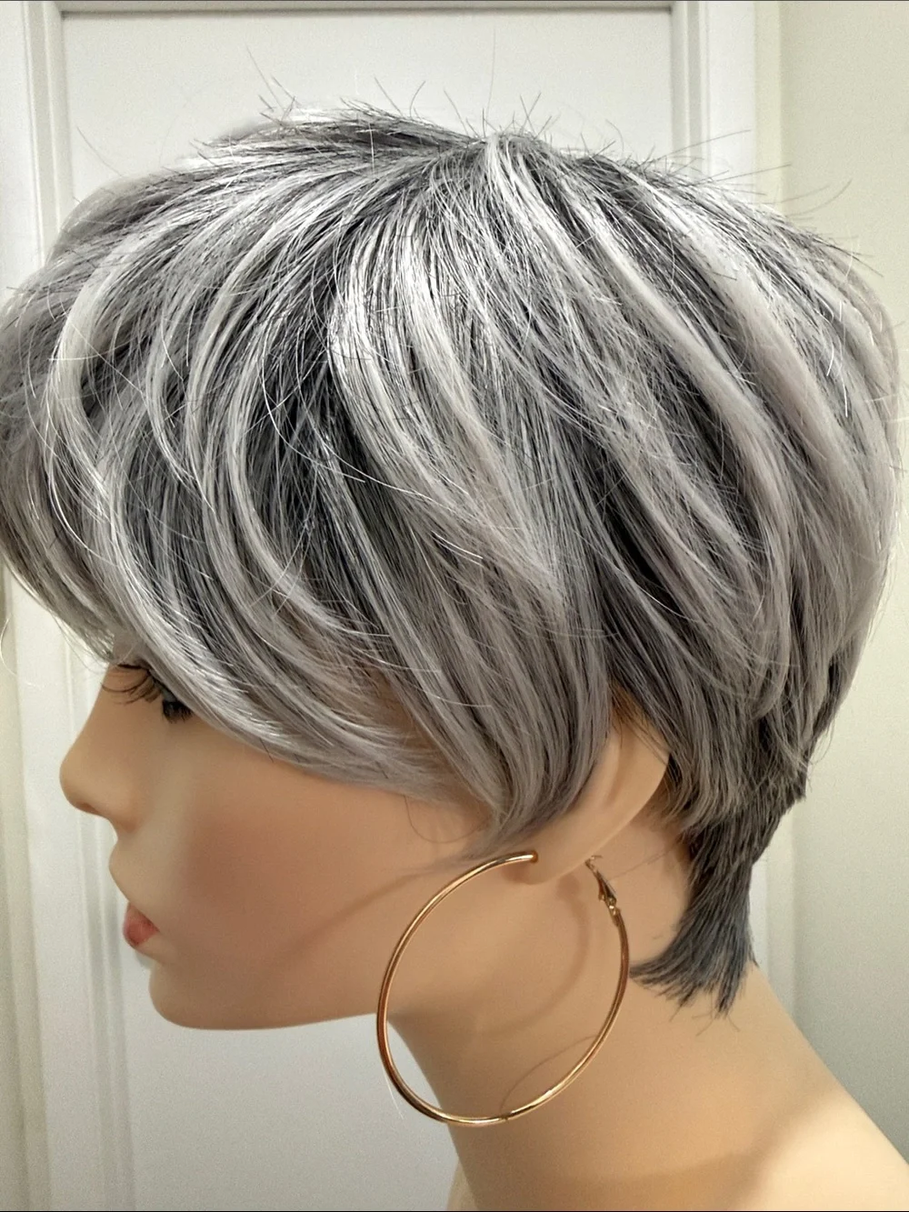 HAIR Pixie Cut with Bangs Free Part Silver/Gray/White